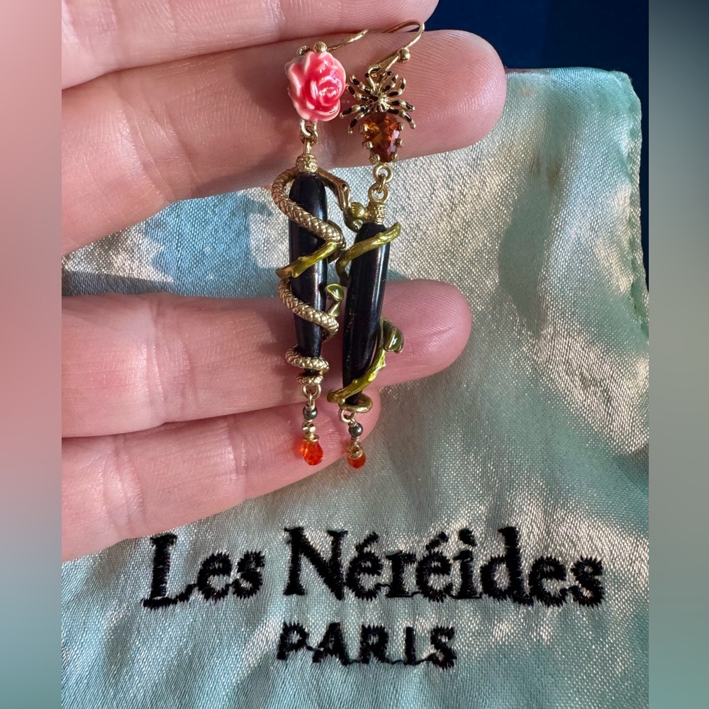*RARE* Les Nereides Black and Gold Snake Earrings